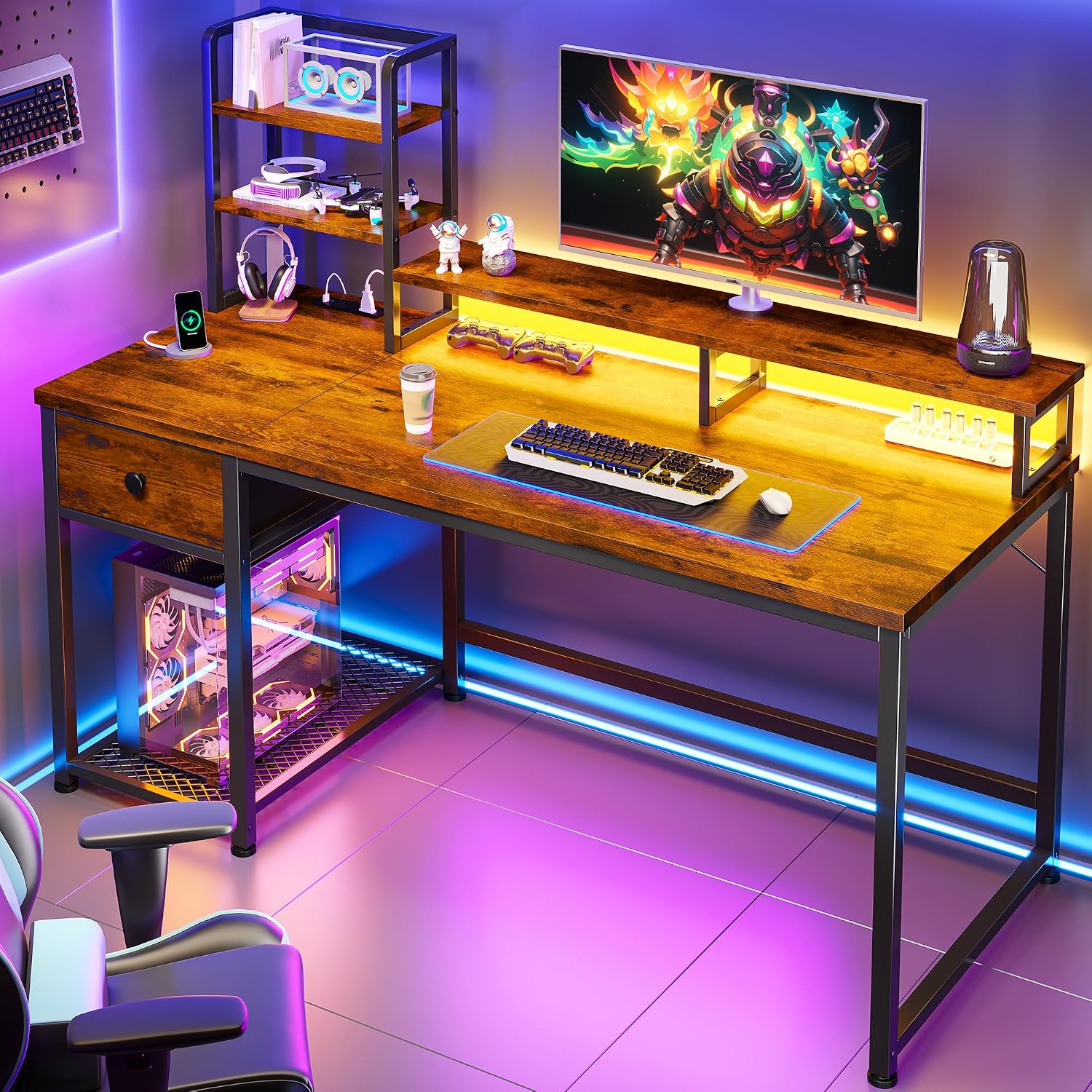 Desk Setup In Small Bedroom - Escritorio Pequeño para Computadora con Estante