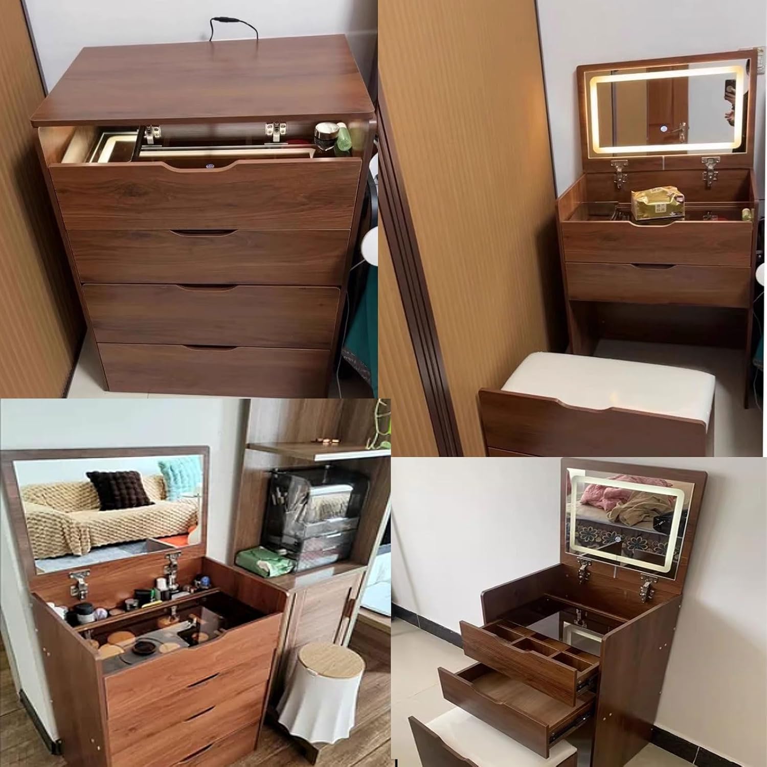 Mesa de tocador 3 en 1 (nogal) - Desk Setup In Small Bedroom reseña y precio